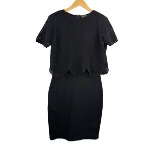 VTG DON SAYRES WELLMORE crochet knit dress wool sheath black 80s 90s sz 8